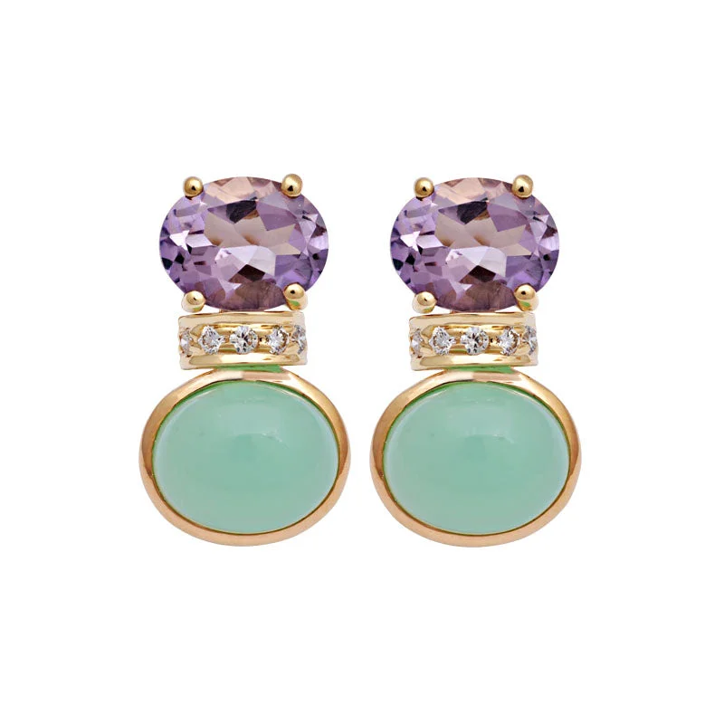 Best hoop earrings with enamel details for a colorful and modern look-Earrings-Chrysoprase, Amethyst and Diamond