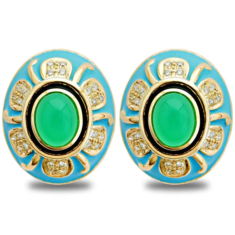 Hoop earrings with resin accents for a bold and colorful design-Earrings-Chrysoprase and Diamond (Enamel)