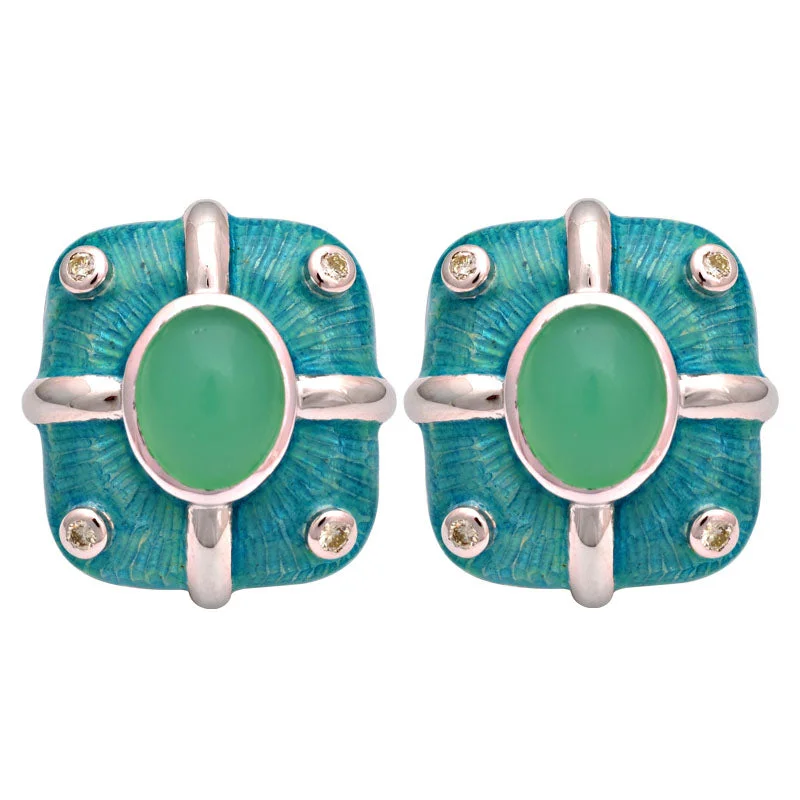 Hoop earrings with hammered copper for a warm and rustic aesthetic-Earrings-Chrysoprase and Diamond (Enamel)