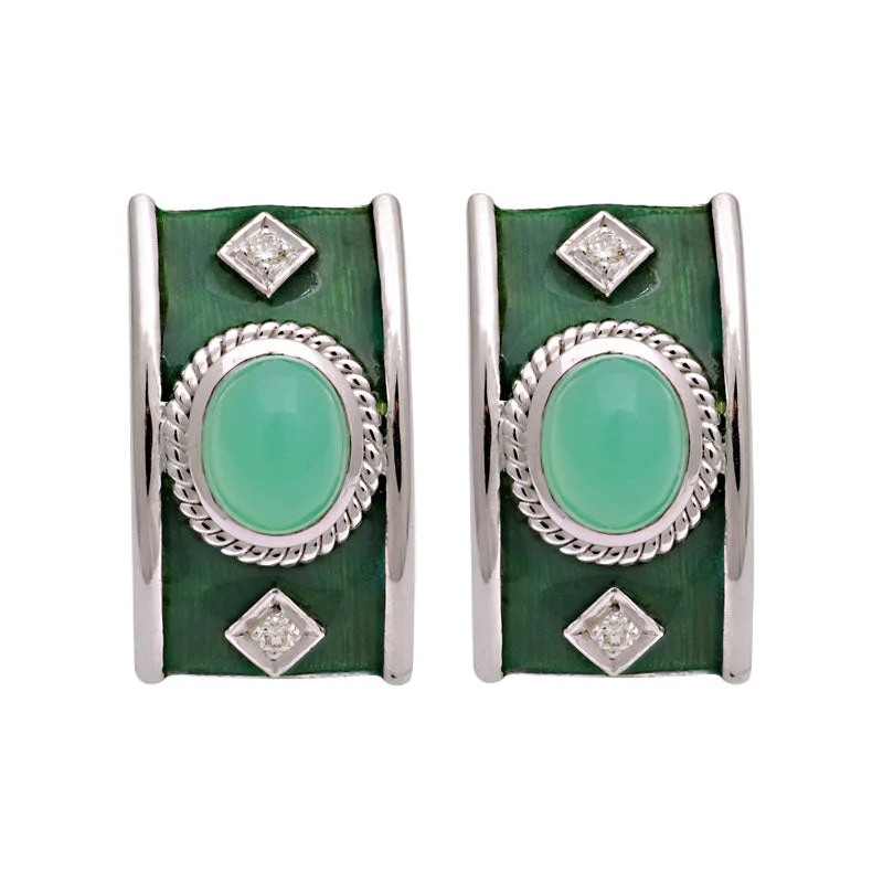 Hoop earrings with textured gold for a refined and sophisticated aesthetic-Earrings-Chrysoprase and Diamond (Enamel)