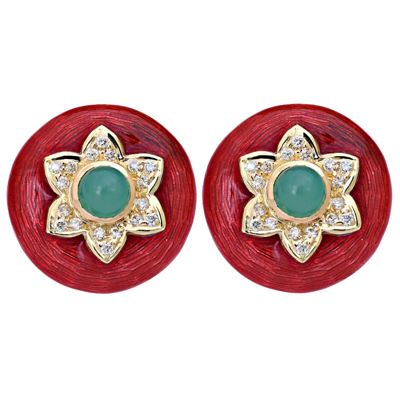 Best hoop earrings with geometric shapes for a modern and artistic appeal-Earrings-Chrysoprase and Diamond (Enamel)