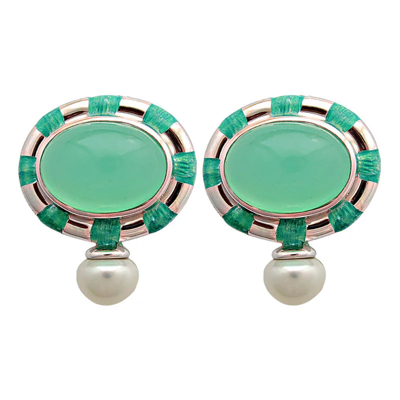 Lightweight hoop earrings for comfortable and all-day wear-Earrings-Chrysoprase and Fresh Water Pearl (Enamel)