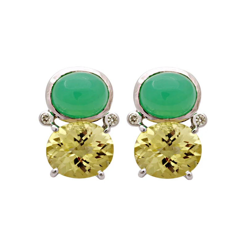 Hoop earrings with gold accents for a warm, elegant statement piece-Earrings-Chrysoprase, Lemon Quartz and Diamond