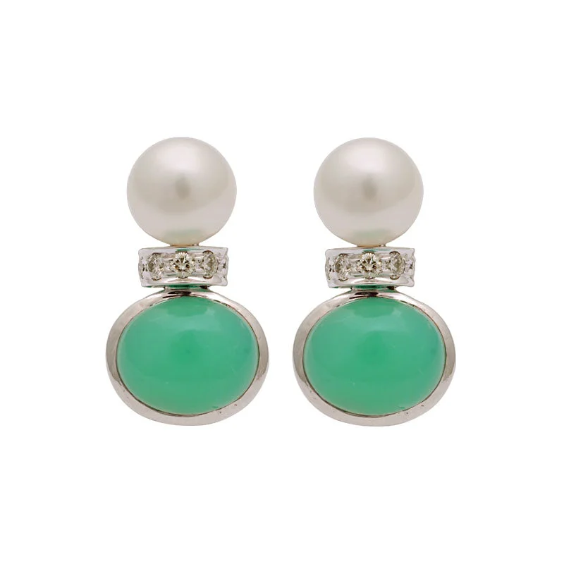 Hoop earrings with oversized pearl accents for a statement-making look-Earrings-Chrysoprase, South Sea Pearl and Diamond