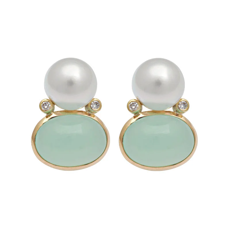 Best hoop earrings with custom designs for a personalized, unique accessory-Earrings-Chrysoprase, South Sea Pearl and Diamond