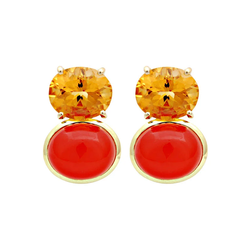 Hoop earrings with artistic filigree designs for an intricate, delicate finish-Earrings-Citrine and Cornelian