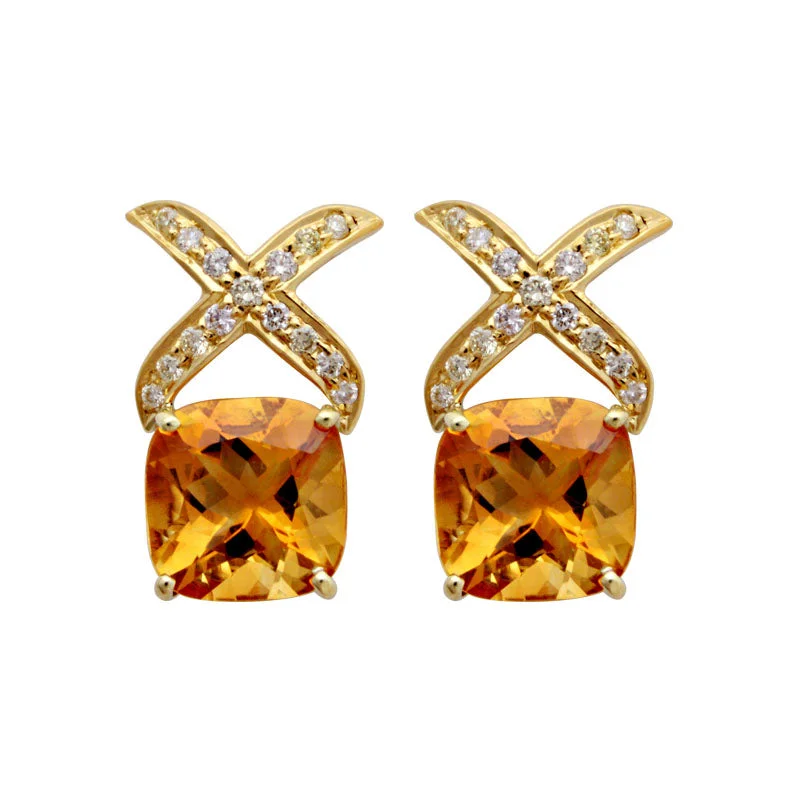 Best hoop earrings with oval shapes for a unique and elongated design-Earrings-Citrine and Diamond