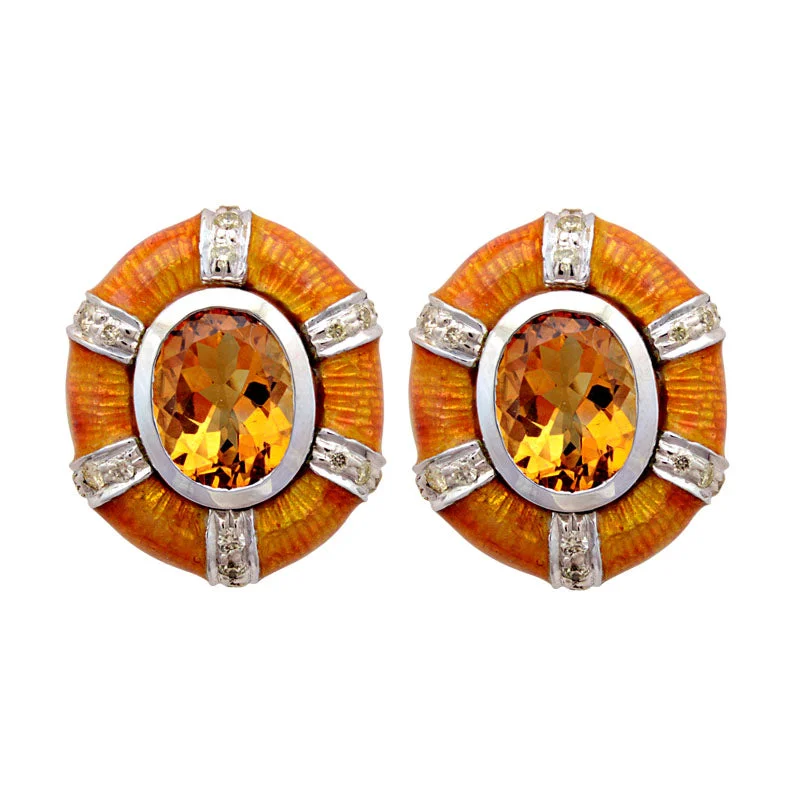 Best hoop earrings with delicate chain details for a trendy and stylish design-Earrings-Citrine and Diamond (Enamel)