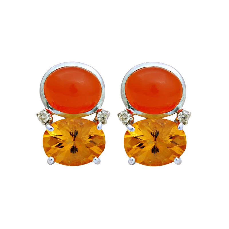 Hoop earrings with gold accents for a warm, elegant statement piece-Earrings-Citrine, Cornelian and Diamond