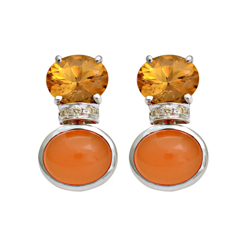 Best hoop earrings with crescent-shaped designs for a bold, moon-inspired style-Earrings-Citrine, Cornelian and Diamond