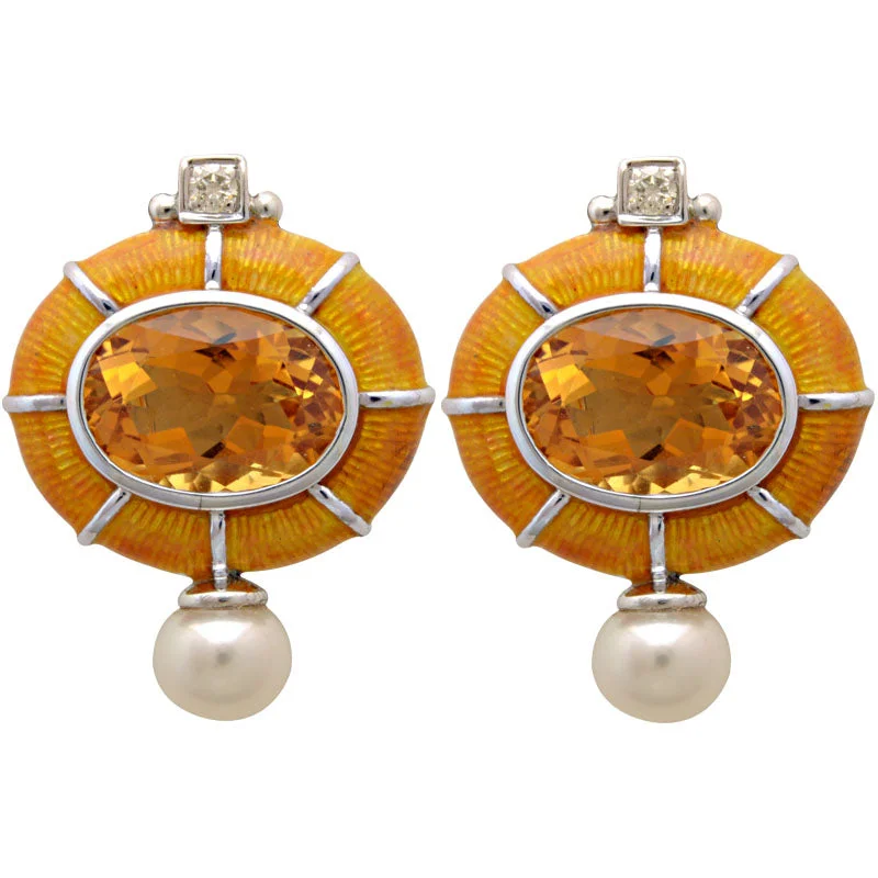 Hoop earrings with circle designs for a classic and timeless shape-Earrings-Citrine, Fresh Water Pearl and Diamond (Enamel)