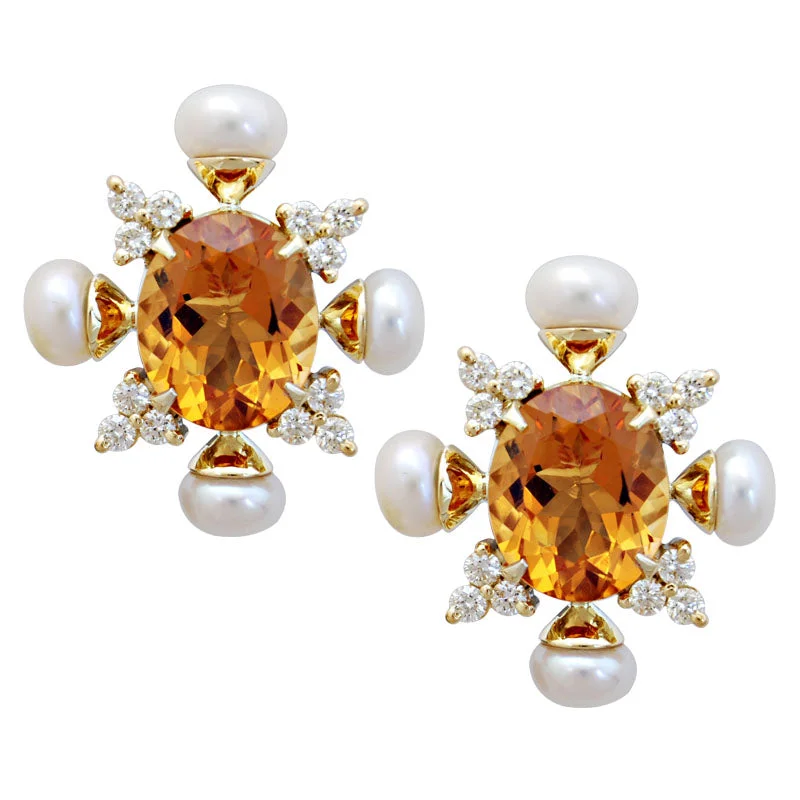 Hoop earrings with tortoiseshell designs for a chic and classic style-Earrings-Citrine, Pearl and Diamond