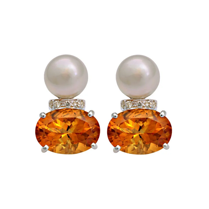 Hoop earrings with dangling charms for a playful and fun look-Earrings-Citrine, South Sea Pearl and Diamond