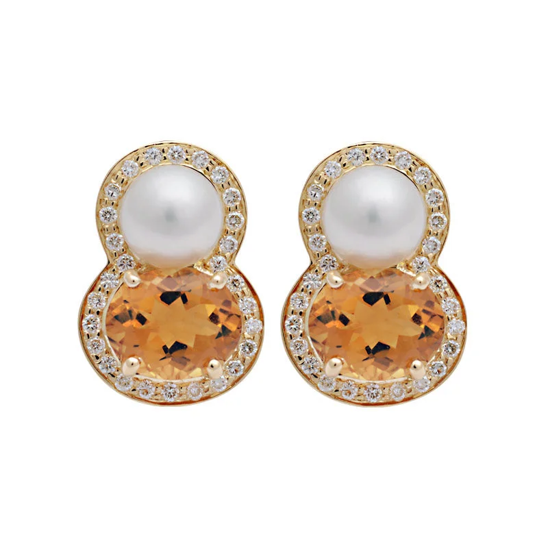 Best hoop earrings with vintage-style detailing for a nostalgic and timeless look-Earrings-Citrine, South Sea Pearl and Diamond