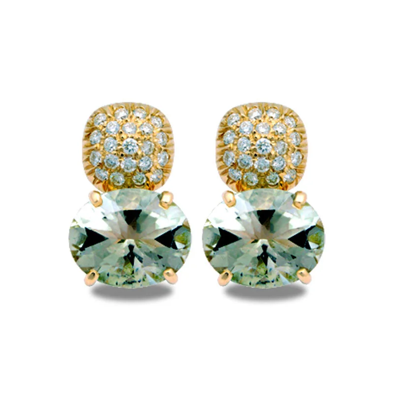 Stylish hoop earrings with diamond accents for an elegant and sparkling effect-Earrings-Diamond and Green Quartz