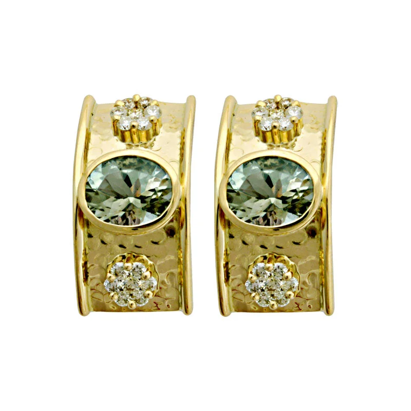 Best hoop earrings with geometric shapes for a modern and artistic appeal-Earrings-Green Quartz and Diamond