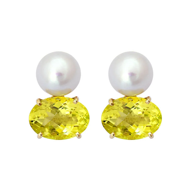 Classic hoop earrings with a thin profile for a sleek and subtle style-Earrings-Lemon Quartz and South Sea Pearl