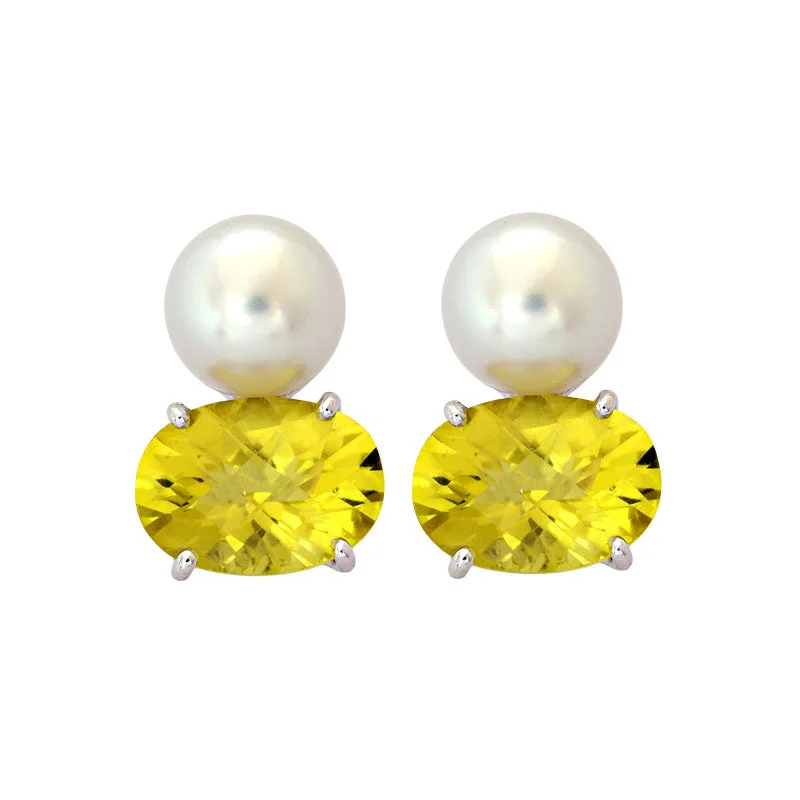 Best hoop earrings with intricate beaded details for a textured, stylish appearance-Earrings-Lemon Quartz and South Sea Pearl