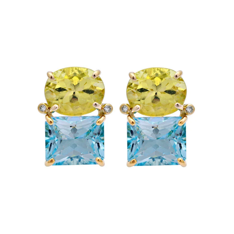 Hoop earrings with tortoiseshell designs for a chic and classic style-Earrings-Lemon Quartz, Blue Topaz and Diamond