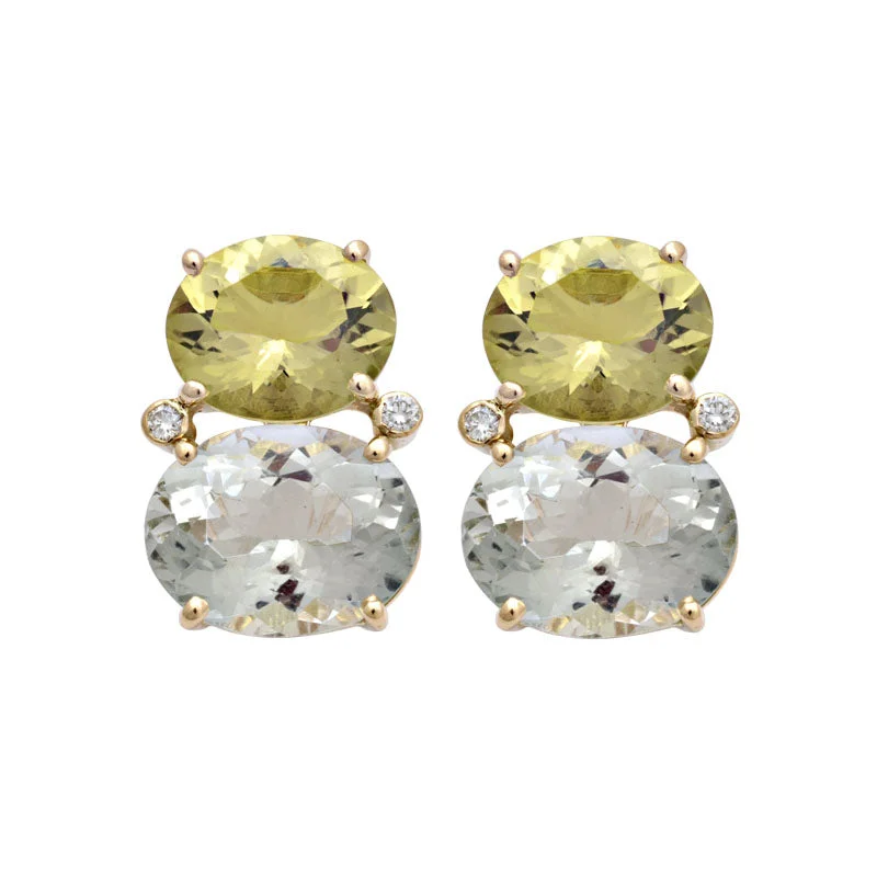 Hoop earrings with braided patterns for a detailed and textured finish-Earrings-Lemon Quartz, Green Quartz and Diamond