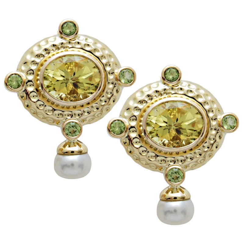 Hoop earrings with oversized pearl accents for a statement-making look-Earrings-Lemon Quartz, Peridot and Pearl