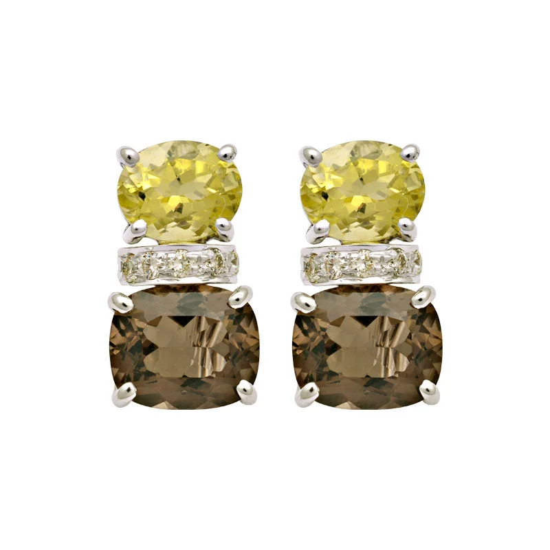 Hoop earrings with luxe velvet finishes for a rich and luxurious touch-Earrings-Lemon Quartz, Smokey Quartz and Diamond