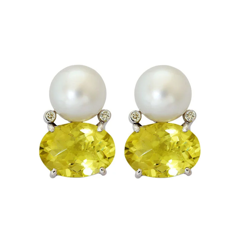 Best hoop earrings with detachable studs for a versatile and adjustable accessory-Earrings-Lemon Quartz, South Sea Pearl and Diamond