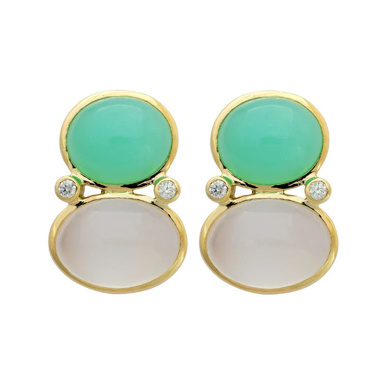 Best hoop earrings with snake chain details for a sleek and modern touch-Earrings-Moonstone, Chrysoprase and Diamond