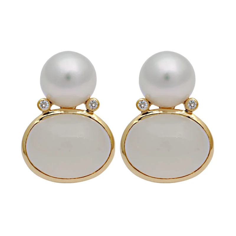 Hoop earrings with textured finishes for a vintage and classic style-Earrings-Moonstone, South Sea Pearl and Diamond