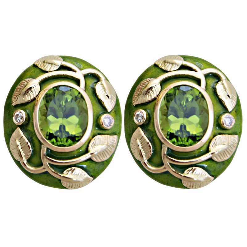 Best hoop earrings with turquoise stones for a bohemian-inspired vibe-Earrings-Peridot and Diamond (Enamel)