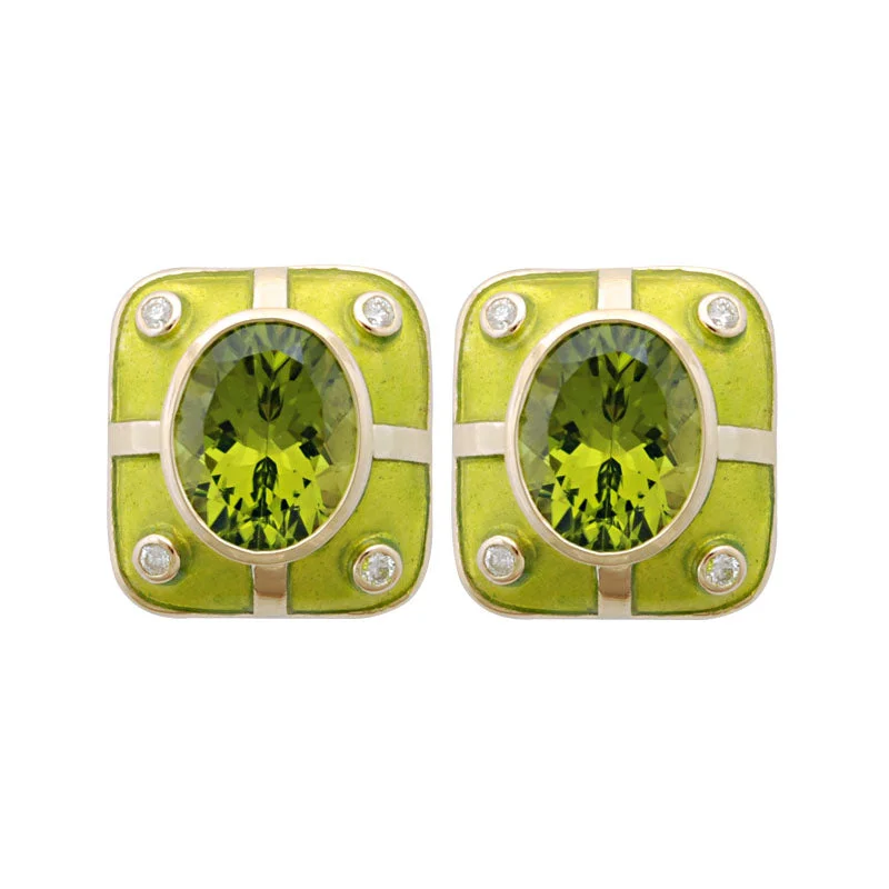 Best hoop earrings with minimalist designs for a clean and modern aesthetic-Earrings-Peridot and Diamond (Enamel)