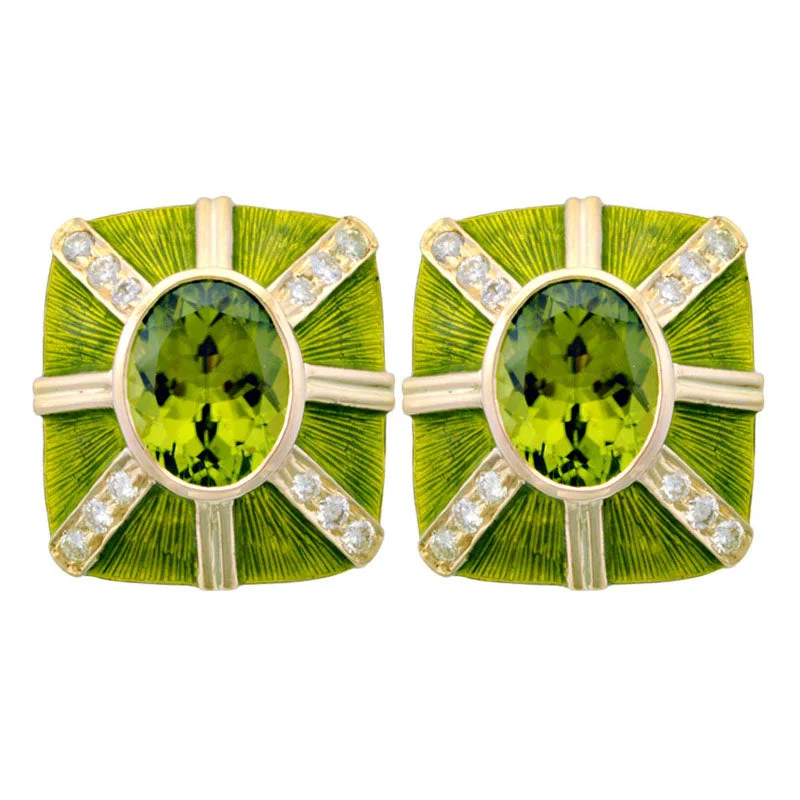 Best hoop earrings with geometric hexagon shapes for a modern, angular look-Earrings-Peridot and Diamond (Enamel)