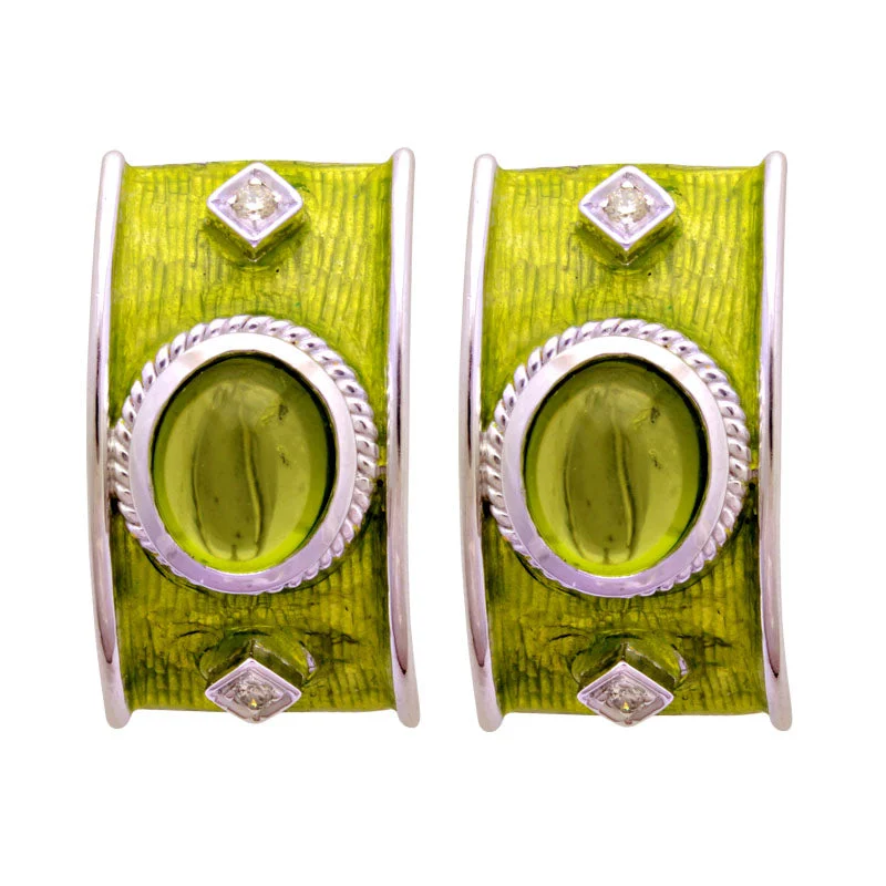 Best hoop earrings with vintage-style detailing for a nostalgic and timeless look-Earrings-Peridot and Diamond (Enamel)