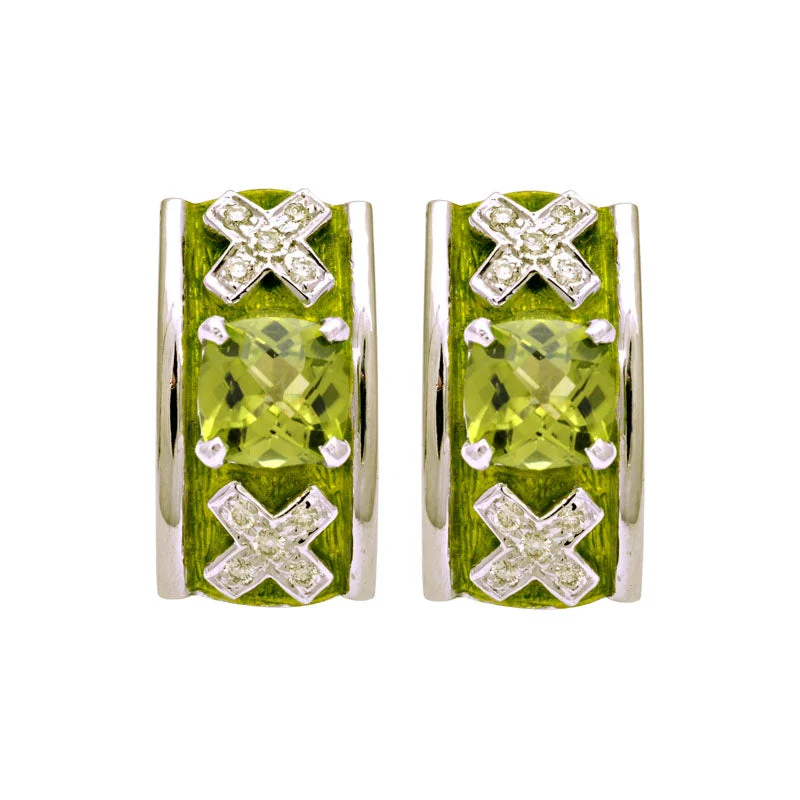 Hoop earrings with heart-shaped frames for a romantic and feminine look-Earrings-Peridot and Diamond (Enamel)