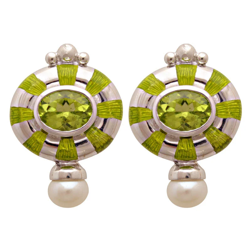 Hoop earrings with textured finishes for a vintage and classic style-Earrings-Peridot and Fresh Water Pearl (Enamel)