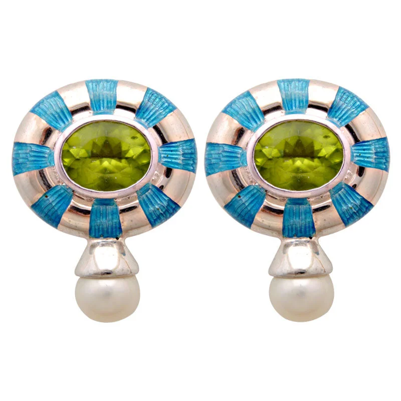 Hoop earrings with oversized designs for a bold, fashion-forward statement-Earrings-Peridot and Fresh Water Pearl (Enamel)