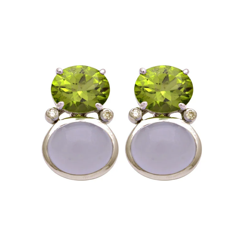 Best hoop earrings with floral designs for a feminine and delicate look-Earrings-Peridot, Chalcedony and Diamond