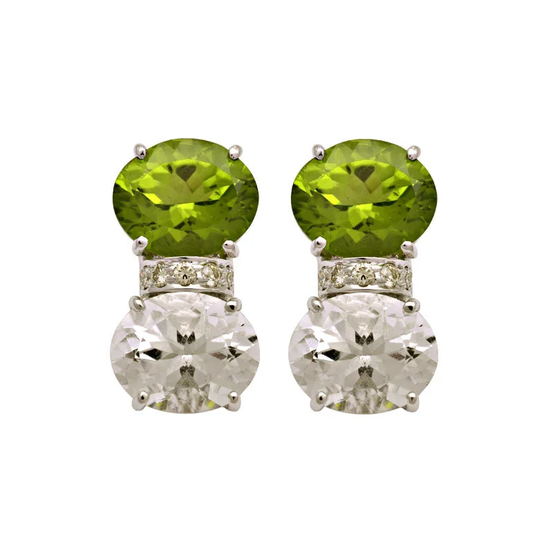 Best hoop earrings with gemstone accents for a colorful and elegant appearance-Earrings-Peridot, Crystal and Diamond