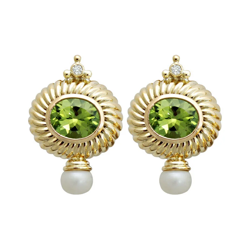 Best hoop earrings with enamel details for a colorful and modern look-Earrings-Peridot, Pearl and Diamond