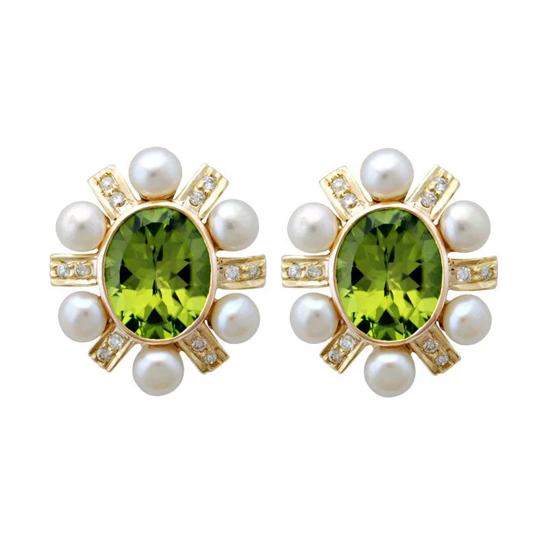 Best hoop earrings with gold for a luxurious and timeless look-Earrings-Peridot, Pearl and Diamond