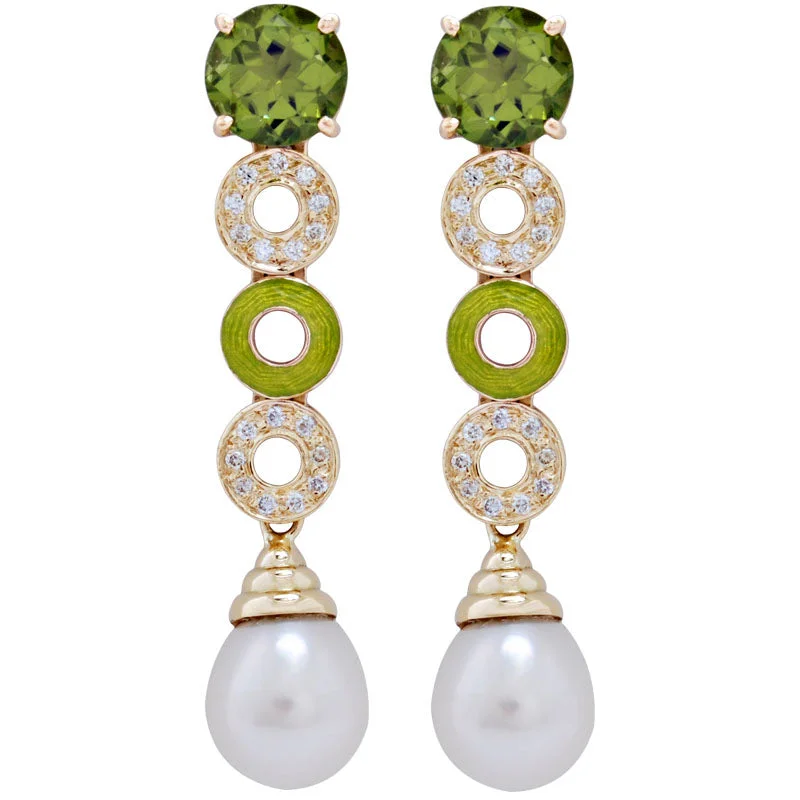 Best hoop earrings with matte finish for a sophisticated, understated design-Earrings-Peridot, Pearl and Diamond (Enamel)