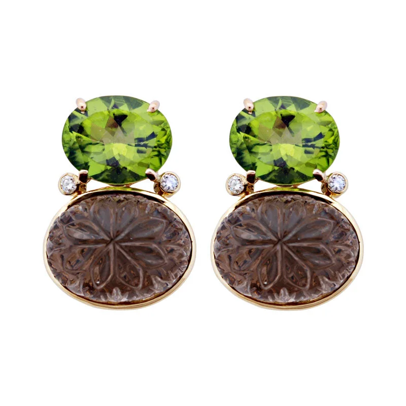 Best hoop earrings with snake-inspired designs for an edgy and fierce vibe-Earrings-Peridot, Smokey Quartz and Diamond