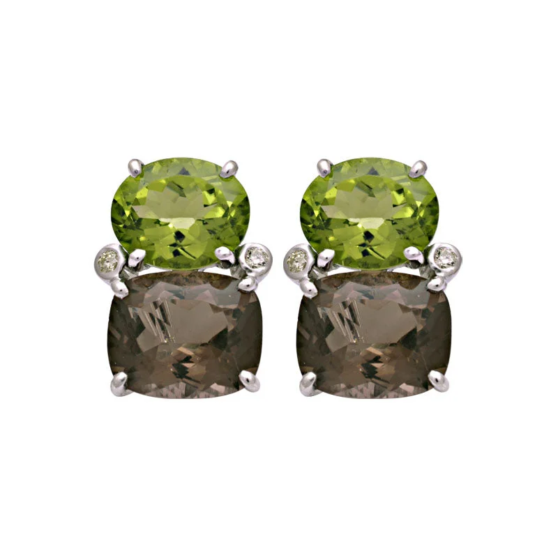 Hoop earrings with luxe velvet finishes for a rich and luxurious touch-Earrings-Peridot, Smokey Quartz and Diamond