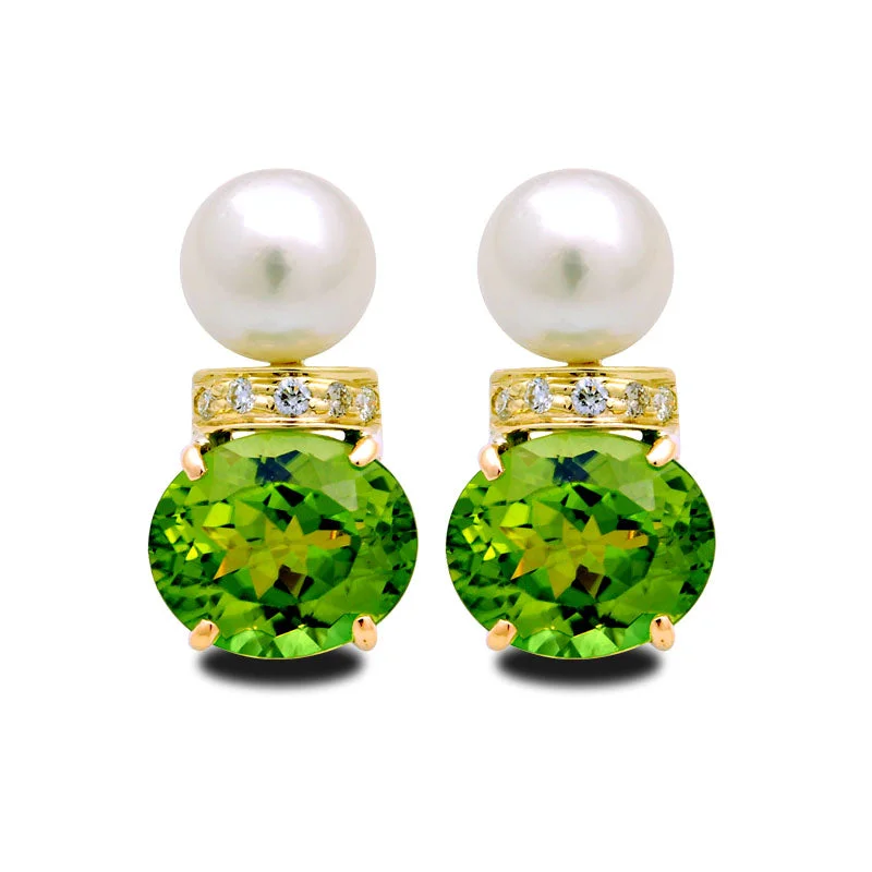 Hoop earrings with rhinestone-studded rims for a glamorous touch-Earrings-Peridot, South Sea Pearl and Diamond