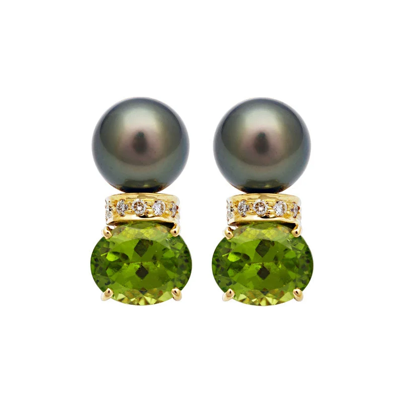 Best hoop earrings with multi-colored gemstones for a vibrant and lively touch-Earrings-Peridot, South Sea Pearl and Diamond