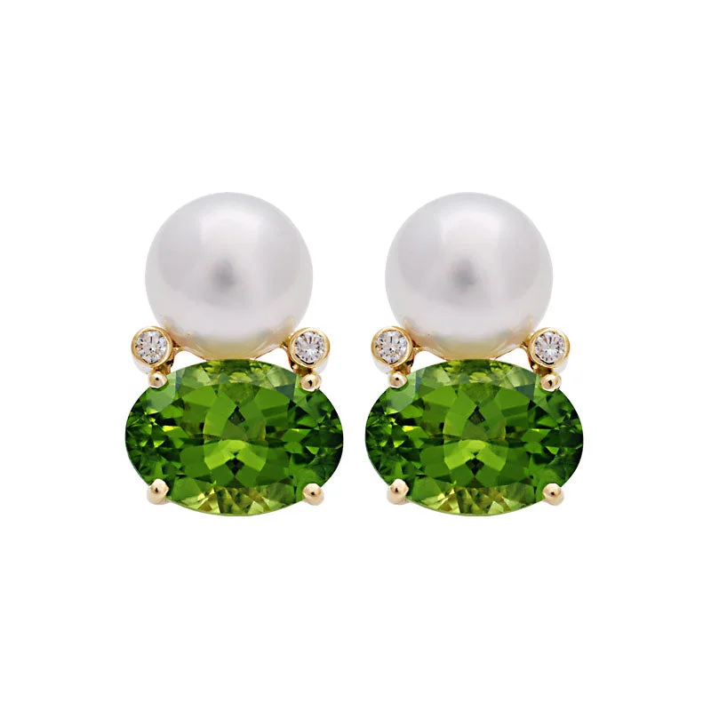 Best hoop earrings with custom designs for a personalized, unique accessory-Earrings-Peridot, South Sea Pearl and Diamond