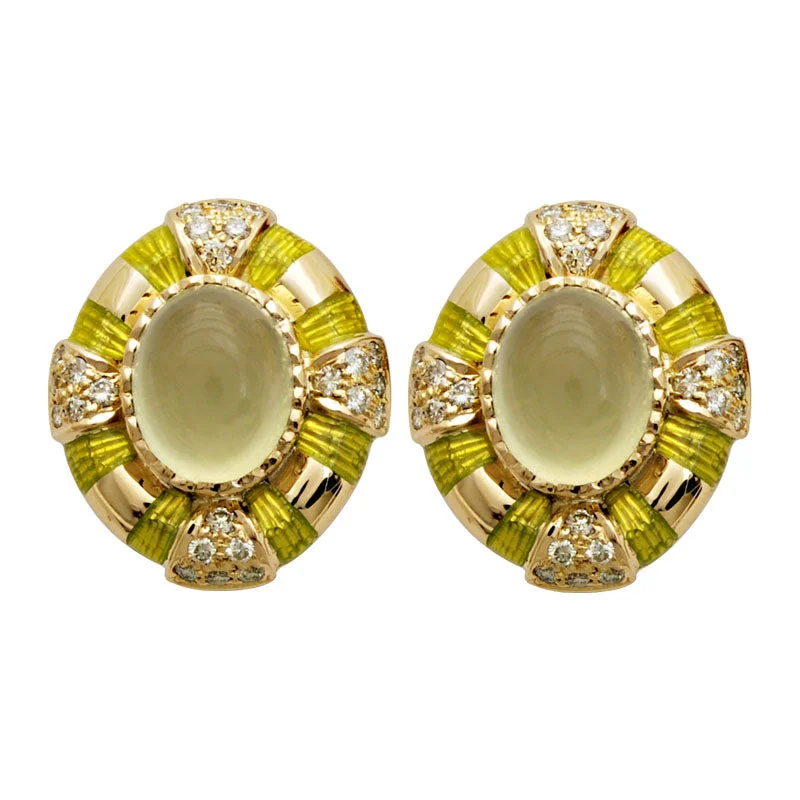 Hoop earrings with textured gold for a refined and sophisticated aesthetic-Earrings-Prehnite and Diamond (Enamel)