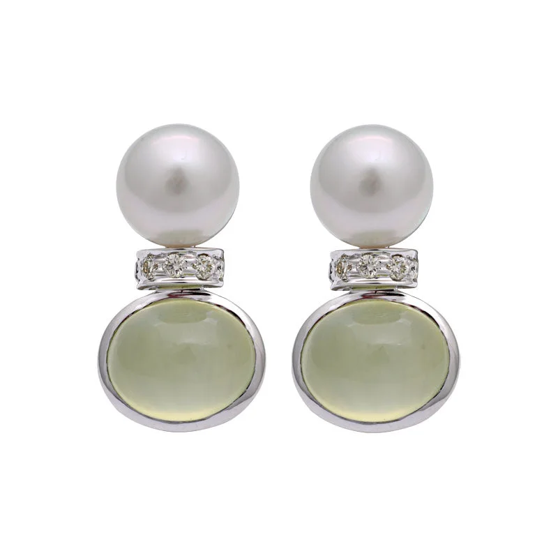 Best hoop earrings with matching bracelets for a coordinated jewelry set-Earrings-Prehnite, South Sea Pearl and Diamond