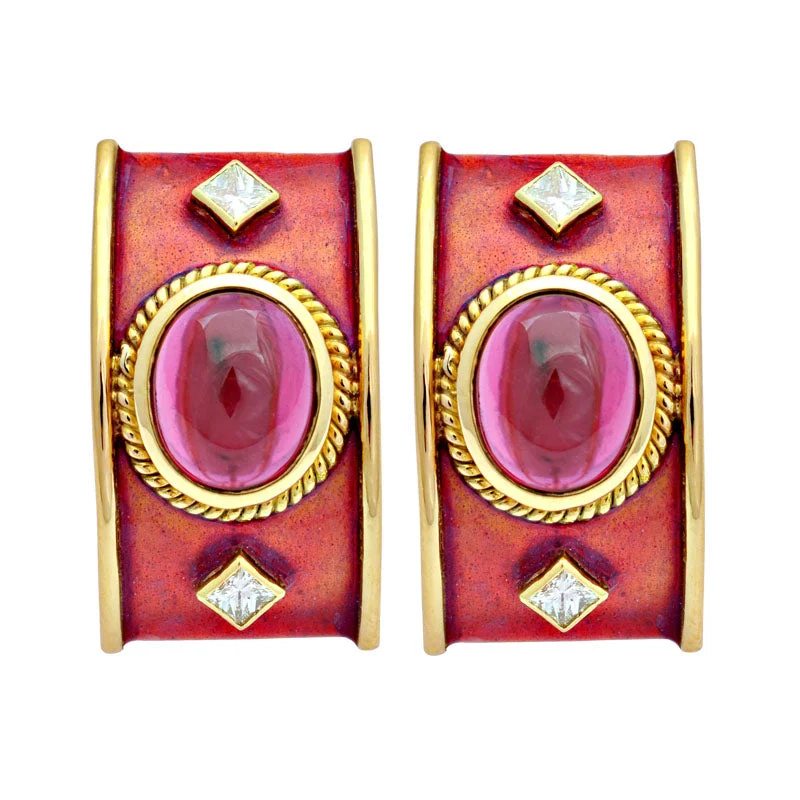 Hoop earrings with a matte finish for a sleek and sophisticated appearance-Earrings-Rubellite and Diamond (Enamel)