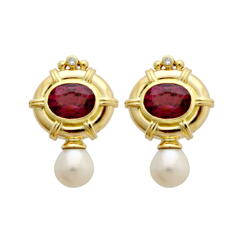 Small hoop earrings for a delicate and understated everyday wear-Earrings-Rubellite, Fresh Water Pearl and Diamond